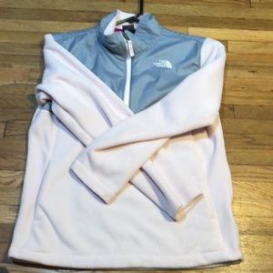 NORTHFACE // fuzzy light pink and grey half zip up no hood sweater